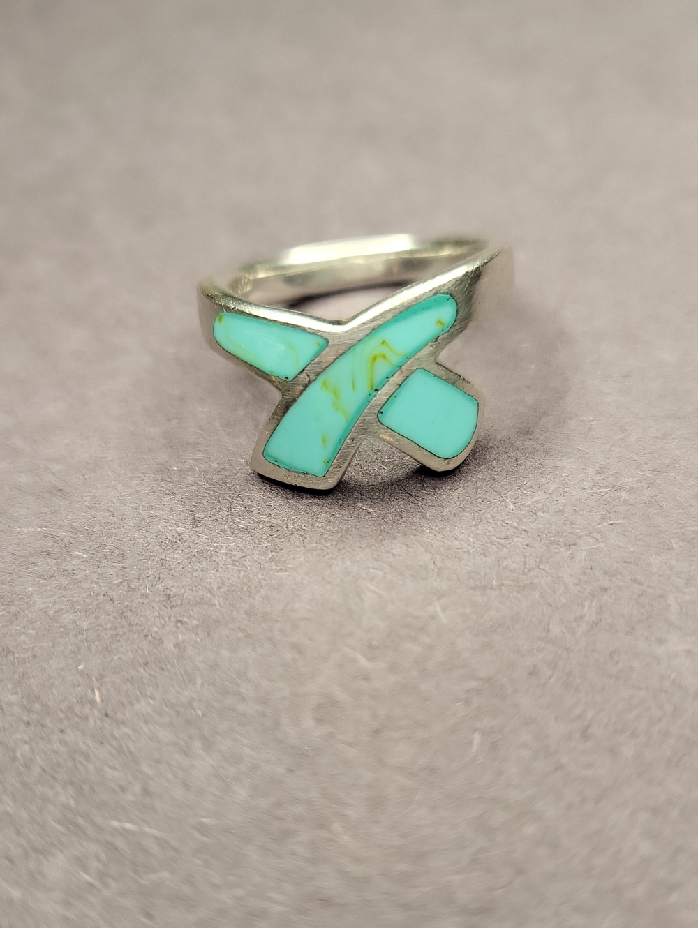 Turquoise Inlay X Ring - Women's Silver Statement Ring